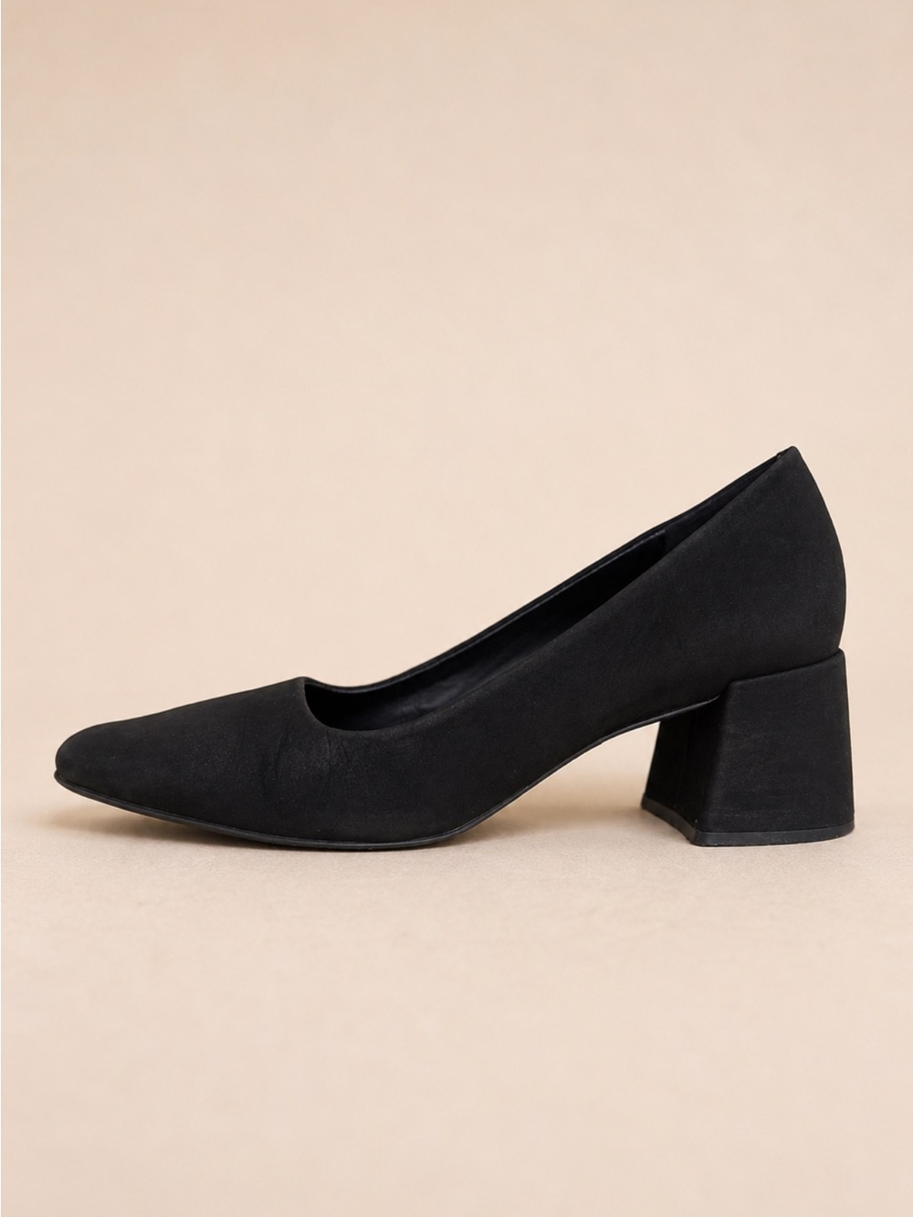 L’INTERVALLE Black Suede Block Heel Pumps Square Toe Leather Size 8